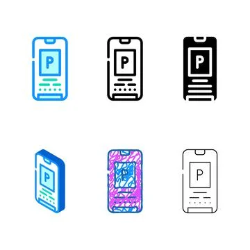 Electronic parking ticket on phone screen color multistyle icon vector Stock Illustration