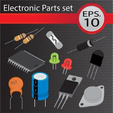 Electronic Parts set, flat style. Stock Illustration