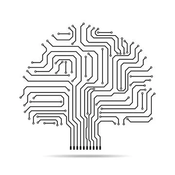 Electronic paths in the form of the Tree . Vector illustration. Stock Illustration