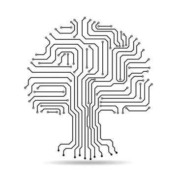 Electronic paths in the form of the Tree . Vector illustration. Illustrazione stock
