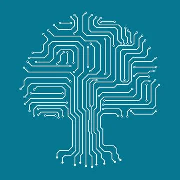 Electronic paths in the form of the Tree . Vector illustration. Stock Illustration