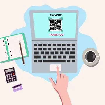 Electronic payment and qr code for transaction on laptop screen. Stock Illustration