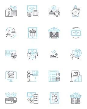 Electronic payment linear icons set. Digital, Card-less, Instant, Cashless Illustrazione stock