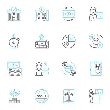 Electronic payment linear icons set. Digital, Card-less, Instant, Cashless Illustrazione stock