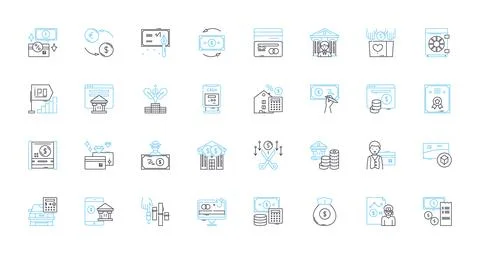 Electronic payment linear icons set. Digital, Card-less, Instant, Cashless Illustrazione stock