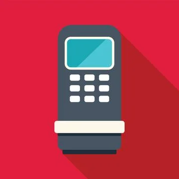 Electronic payment terminal processing credit card on red background Stock Illustration