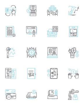 Electronic payments linear icons set. Cryptocurrency, Wallet, Online, Secure Illustrazione stock