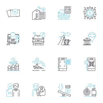 Electronic payments linear icons set. Cryptocurrency, Wallet, Online, Secure Illustrazione stock
