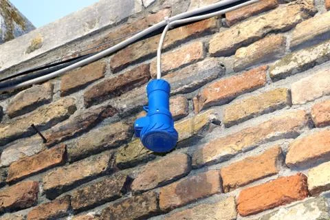 Electronic power cables connected to a temporary outdoors distribution station Stock Photos