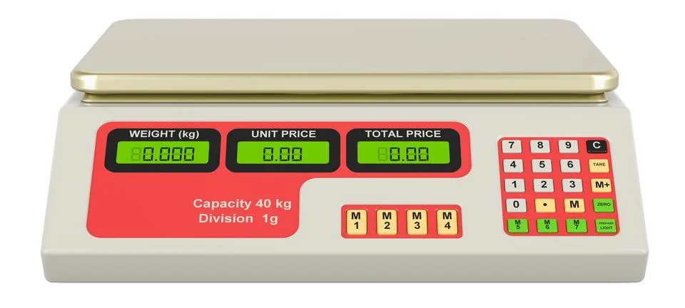 Electronic Price Computing Scale closeup, 3D rendering 库存插图
