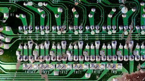 Electronic printed circuit board close up 스톡 사진