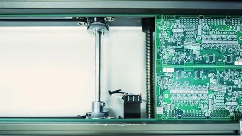 Electronic printed circuit Board on the conveyor. 4K MOTION TIMELAPSE Stock Footage 80866531