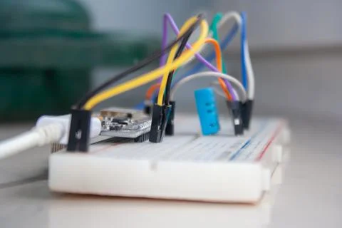 Electronic programming background. Microcontroller project. Arduino electroni Stock Photos