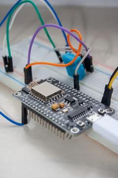 Electronic programming background. Microcontroller project. Arduino electroni Stock Photos
