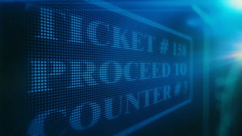 Electronic queue management system, ticket number proceed to counter message Stock Footage 113494979