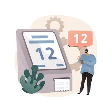 Electronic queuing system abstract concept vector illustration. Illustrazione stock