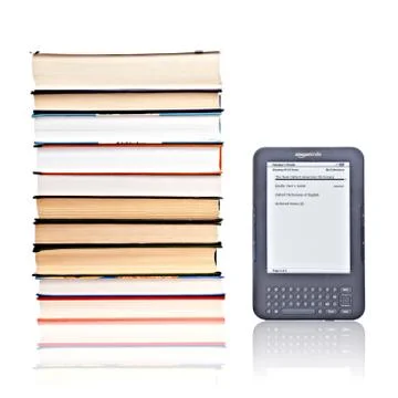 Electronic reader of books amazon kindle with reflection Stock Photos
