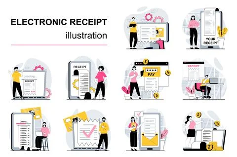 Electronic Receipt Flat Illustrations Stock Illustration