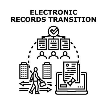 Electronic records transition process business data management Stock Illustration