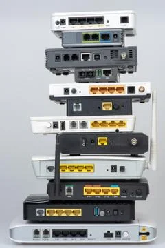 Electronic recycling concept, old network device internet wifi router Stock-Fotos