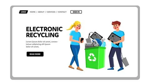 Electronic Recycling Trashcan With Gadgets Vector Stock Illustration