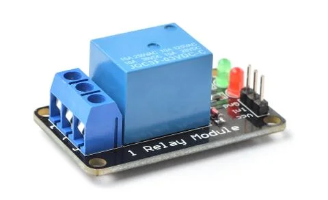 Electronic relay for control of high voltage with low voltage. Isolated on wh Stock Photos