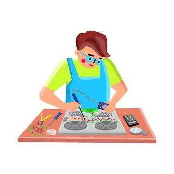 Electronic Repair Service Worker Fix Device Vector Stock Illustration