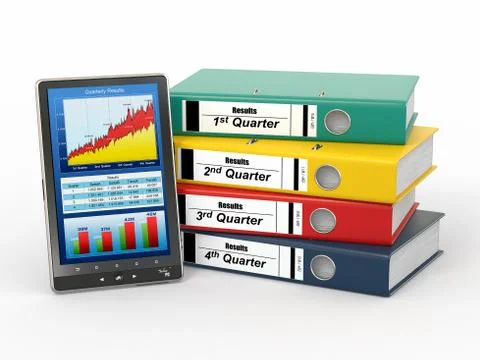 Electronic report. binders and tablet pc with graph. 3d Stock Illustration
