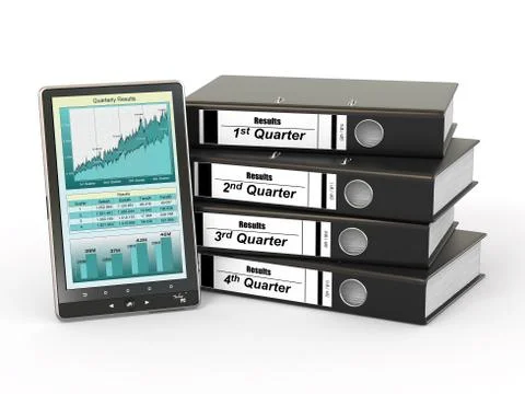 Electronic report. binders and tablet pc with graph. 3d Illustrazione stock