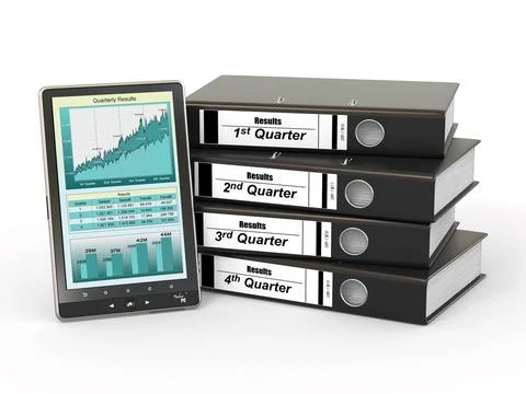 Electronic report. Binders and tablet pc with graph. 3d Electronic report.... Foto stock