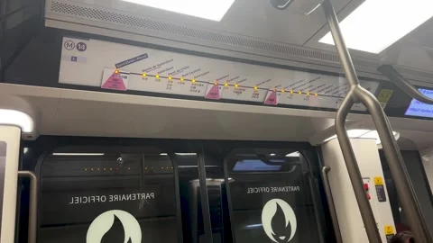 Electronic route map of Paris Metro Subway train cabin Metro city rail network Stock Footage 281344553