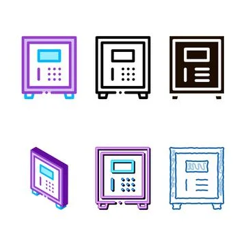 Electronic safe deposit variations vector thin line icon Stock Illustration