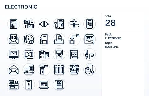 Electronic Scalable Vector Set featuring 28 Grid Fitted Bold Line High Reso.. Stock-Illustration