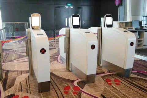 Electronic scanner passenger access control system Stock Photos