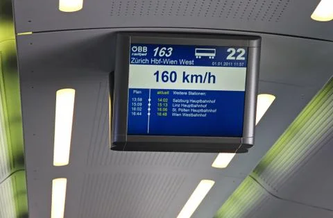 Electronic schedule board in the austrian train Stock Photos