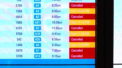 Electronic Schedule Board with Delayed and Cancelled Statuses Stock Footage 316873344