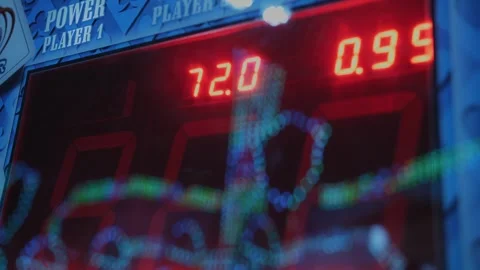 Electronic scoreboard in amusement park. Fun Fair at Night. Amusement Park Stock Footage 246276142