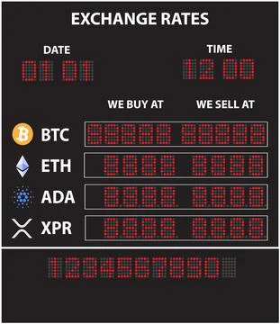 Electronic scoreboard for the exchange cryptocurrencies. Stock Illustration
