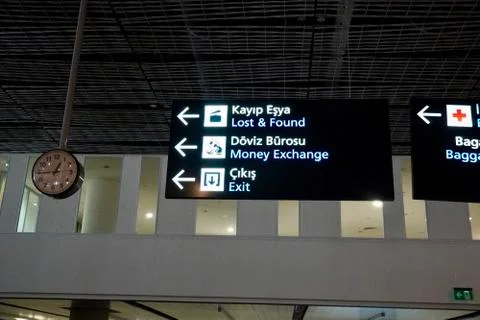 Electronic scoreboard pointer at the airport 库存照片