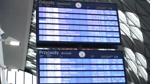 Electronic scoreboard with the timetable of trains, buses Stock Footage 246388623