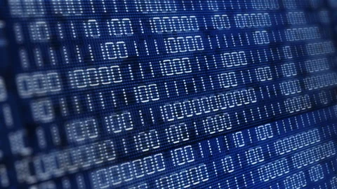 Electronic screen with changing binary code. Blue computer display Stock Footage 241941499
