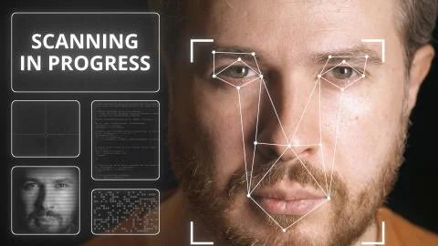 Electronic security system scanning man's face Stock Photos