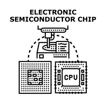 Electronic semiconductor chip manufacturing microchip processor producing Ilustración de archivo