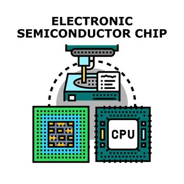 Electronic semiconductor chip manufacturing microchip processor producing Ilustración de archivo