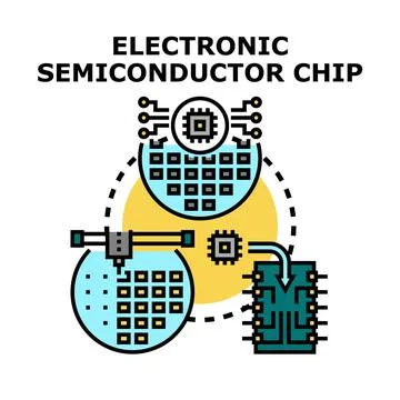 Electronic semiconductor chip production manufacturing process computing devi Stock Illustration