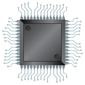 Electronic semiconductor integrated component or cpu chip processor, vector Illustrazione stock