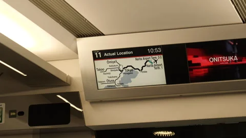 Electronic sign in Narita Express train from Narita Airport to Tokyo, Japan. Stock Footage 241492729