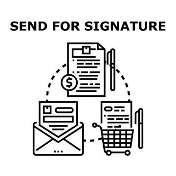 Electronic signature concept sending document for agreements Stock Illustration