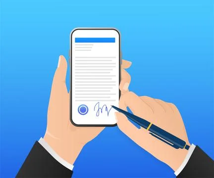 Electronic signature in flat style. Flat infographic. Phone icon vector. Digital Stock Illustration