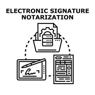 Electronic signature notarization process creating legal documents Stock Illustration